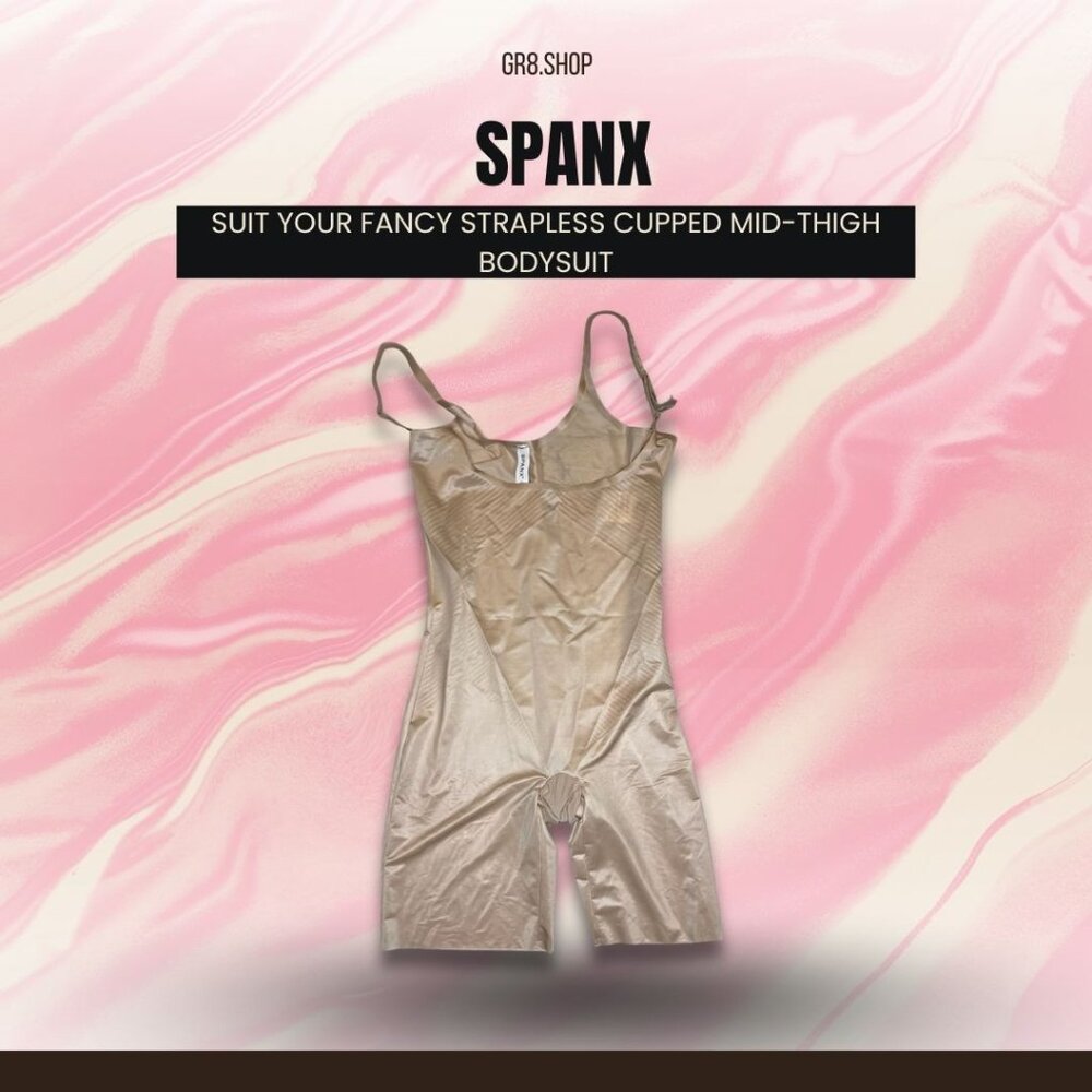 Spanx Suit Your Fancy Strapless Cupped Mid-Thigh Bodysuit Shapewear Beige Size S